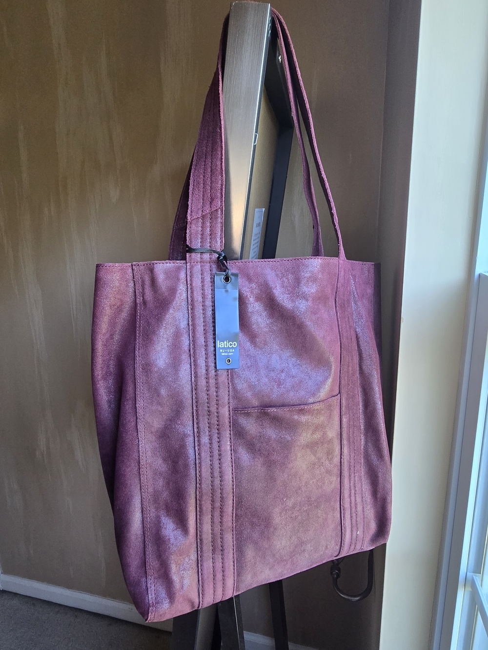 latico Plum Leather Tote with Front Pocket